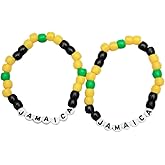Jamaica Beaded Bracelet, Flag Colors Black Yellow Green, Set of 2, Travel Souvenir Gift