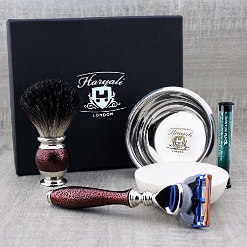 Haryali London 5 Edge Razor with Black Badger Hair Shaving Brush, Bowl, Soap and Alum Perfect Shaving Kit for Mens