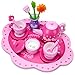 Imagination Generation Pink Blossoms Tea Time Set for Two – Wood Eats! Tea Party Playset with Tea Cups, Kettles, Saucers, Spoons, Flowers, & Floral Tray – Play Food Accessories (16pcs.)