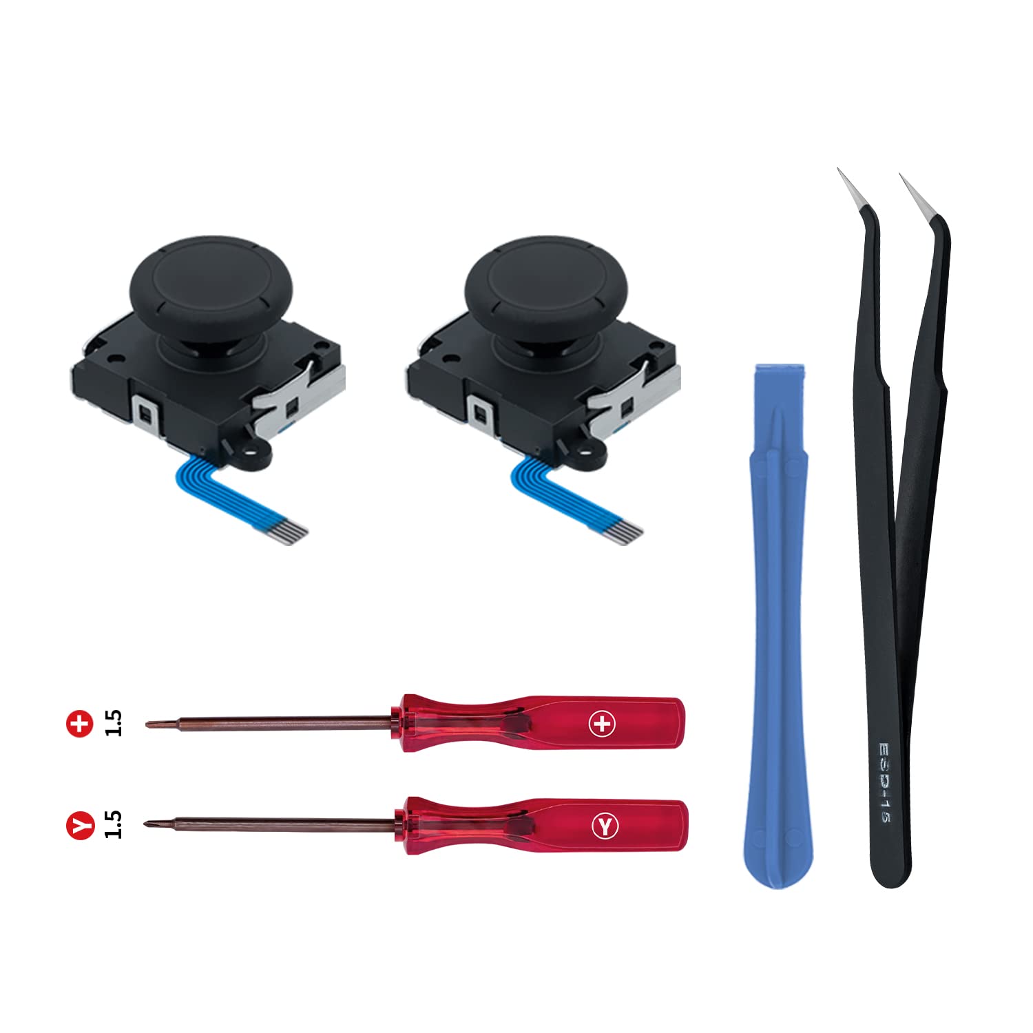 Wigearss Replacement Analog Joystick for Nintendo Switch, Switch OLED, Switch Lite, Joystick Repair Kit with Tools,+&Y-Screwdriver, Pry Tool, Tweezer Kit Fix Joy-Con Drift - Black