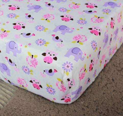 Cotton Crib Sheets Butterfly Blue Elephant Purple Owl Cartoon Baby Bedding Sheets 1 PC (Purple Owl)