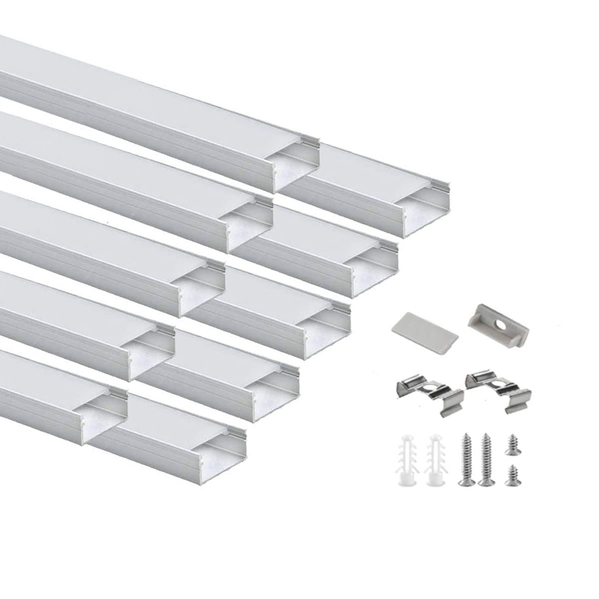 Besseto LED Aluminum Profile 10 x 1m, U Shape LED Strip Light Aluminum Profile Channel with Milky Cover and End Caps for Kitchen Cabinet