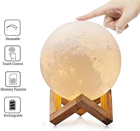 5.1 inch Moon Lamp 3D Printing USB LED Moonlight Luna Night Light Dimmable Touch Sensor