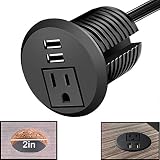 Desktop Power Grommet,Desk Grommet Outlet 2 inch Hole,Power Grommet with USB, Easy Access to 1 power Source Along with 2 USB Power Port Connections