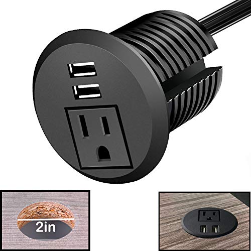 Desktop Power Grommet,Desk Grommet Outlet 2 inch Hole,Power Grommet with USB, Easy Access to 1 power Source Along with 2 USB Power Port Connections