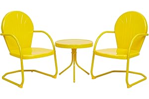 Marcytop Outdoor Bistro Set, 3 Pieces Retro Metal Porch Furniture Set, All-Weather Patio Bistro Set, 2 C-Spring Metal Chairs and Round Side Table for Porch, Garden, Lawn and Balcony, Yellow