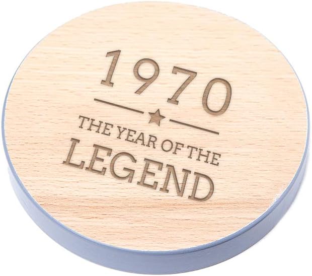 Engraved Coaster -"1972 Year of The Legend" Design - 50th Birthday Gifts for Men Him - Grey Coloured Edge Wooden Placemat