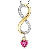 925 Silver and 10K Yellow Gold Pink Created Sapphire and Lab Grown Diamond Pendant Necklace for Women | 1.08 Cttw | Gemstone September Birthstone | Heart Shape 4MM | With 18 Inch Silver Chain