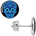 Black Blue Sugar Skull Art Stud Earrings