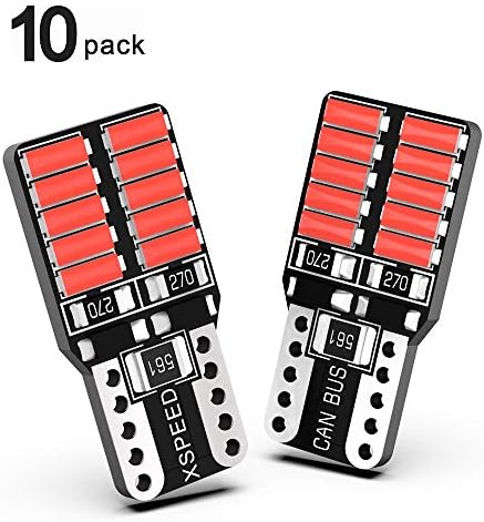 xSpeed 194 LED Light Bulb Error Free Extremely Bright 20-SMD 4014-Chips 168 2825 W5W T10 LED Bulbs For Car Interior Map Dome Side Marker Lights License Plate Light, Red Pack of 10PCS