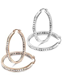 Jstyle 2 pares de pendientes de aro de acero inoxidable para mujeres y niñas Huggie CZ, acero inoxidable, WE167-35MM