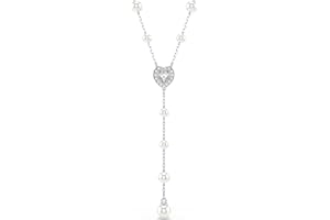 Ariana Grande x Swarovski Y necklace, Crystal pearl, Mixed cuts, Heart, Clear, Rhodium Finish