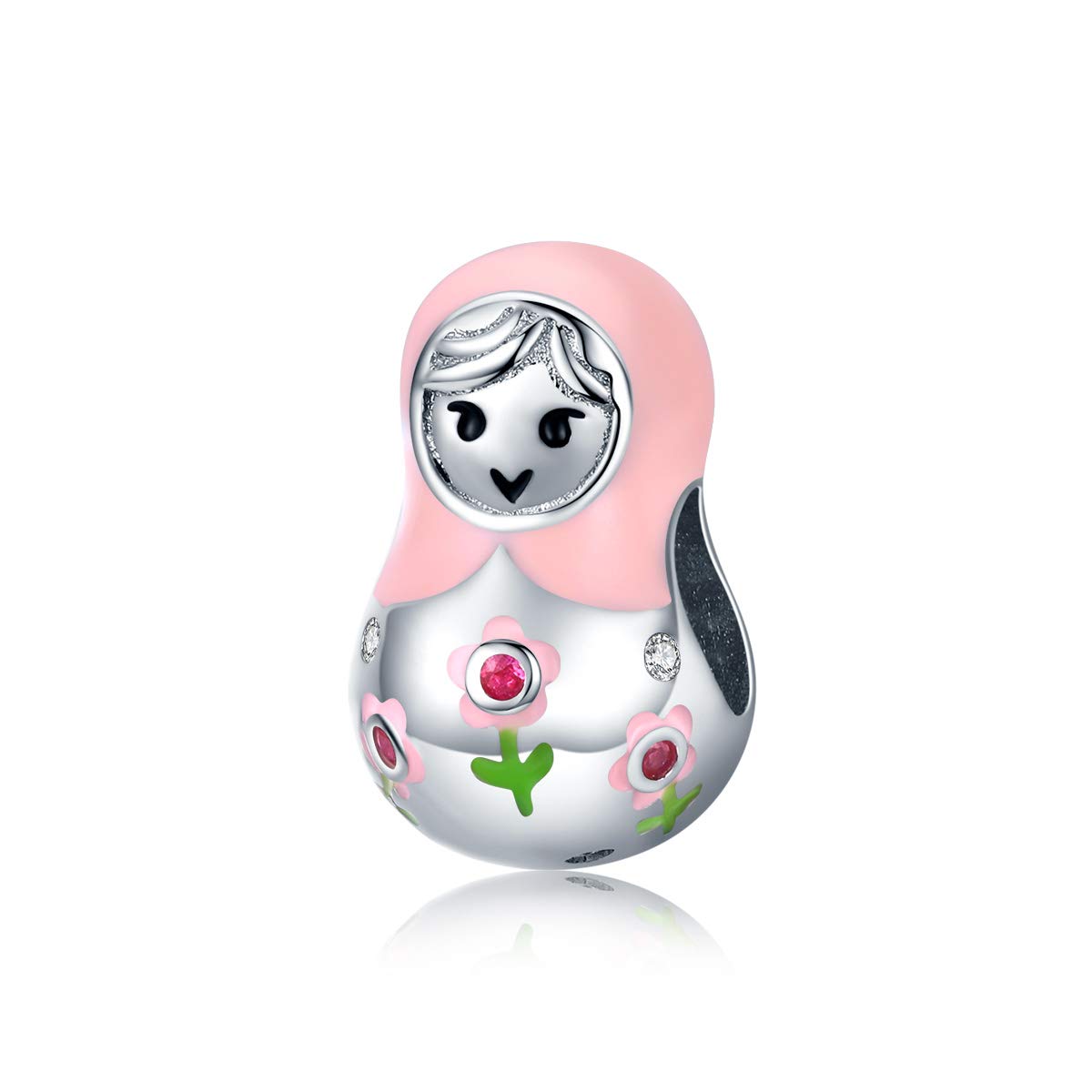 925 Sterling Silver Dolls Enamel Beads Charm Compatible with Pandora Charm Bracelet Necklace