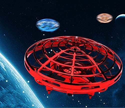 Pevor Mini Induction Aircraft UFO Flying Ball Toy Gravity Defying RC Quadcopter Interactive Infrared Helicopter with Flashing Lights 360° Rotating Free Hover Automatic Sens (Red)