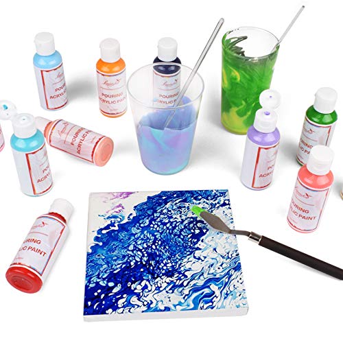 Acrylic Pouring Paint, 2oz Bottles, Set of 32 Assorted Colors, High Flow Acrylic Paint, No Mixing Needed, Paint for Pouring on Canvas, Glass, Paper, Wood, Tile, and Stones