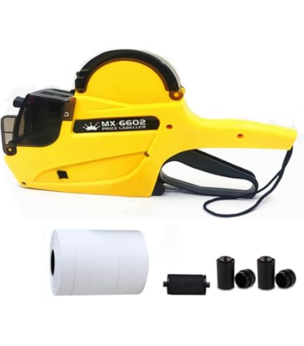 MX5500 - Pistola De Etiquetas De Precios Con 5150 Calcomanías Blancas Y 3 Rodillos De Tinta Adicionales, Pistola De Etiquetas De Precios, Pistola De Precios Minoristas De 8 Dígitos Y Etiquetas Para
