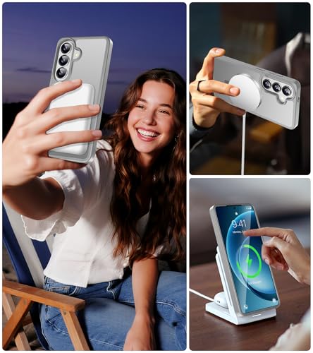 ivencase 5 Pieces Magnetic Case for Samsung Galaxy S26 Compatible MagSafe with 2 Tempered Glass and 2 Camera Protectors, 360° Protection, Anti-Shock, Anti-Yellow Flip Cover Case Cover Case S26, Grey