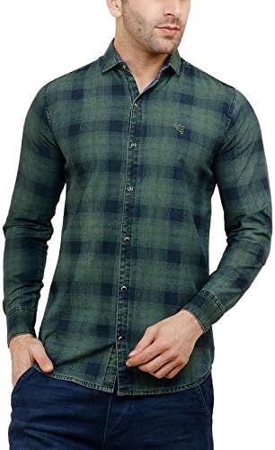 GoButtonsKart Cotton Full Sleeves Green Checked Reversible Shirt for Mens (GB-06)
