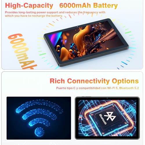 Tablette Android Tablet 10 Inch, Android 15 Tablet 18GB RAM 128GB(1TB Expandable), T30 Octa-Core CPU, Widevine L1, 6000mAh,Gaming Tablets for Adults, Dual Camera (5MP+8MP), WiFi 5, GPS, GMS, Gemini AI
