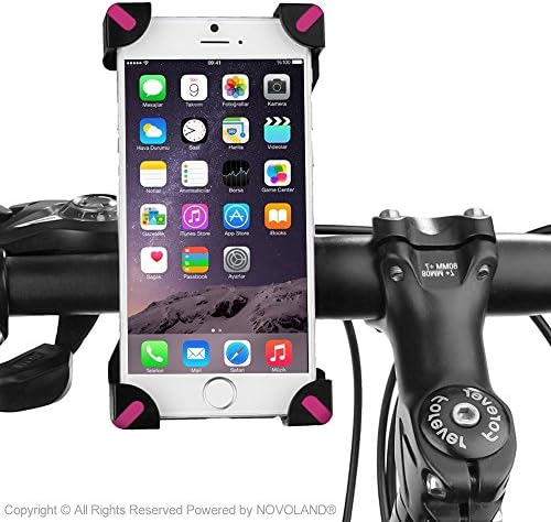 Bike Mount, NOVOLAND Universal Cell Phone Bicycle Handlebar Holder Cradle for iPhone 7 6 6S 5S 5C 5, Samsung Galaxy S7 S6 Edge S5 S4, Nexus and Other Smartphones Up To 7 Inches (Pink)