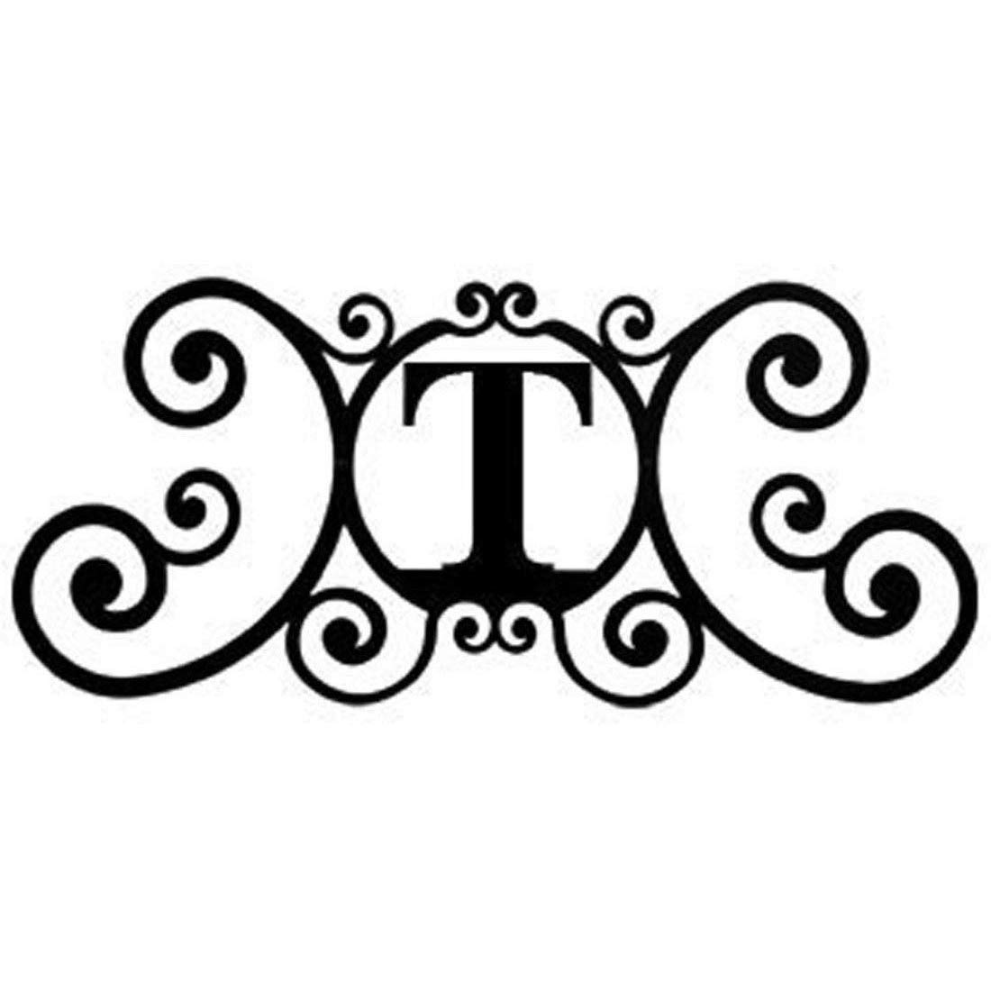 Photo 1 of 24 Inch House Plaque Letter - Wrought Iron Metal Scrolled Monogram Initial Letter Home Door Wall Hanging Art Decor Family Name Last Name Letter Sign (T, 24 x 11 inches,Thick 2mm) Christmas Gift
