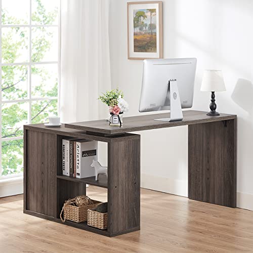 HSH L Shaped Computer Desk, Rustic Wood LShaped Corner Desk