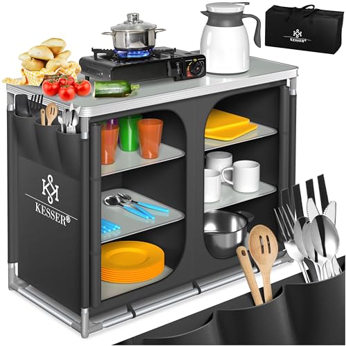 KESSER® Campingküche | Inkl. Tragetasche | Campingschrank Faltschrank | mit Aluminiumgestell | Reiseküche | Küchenbox | Zeltschrank | Outdoor Camping