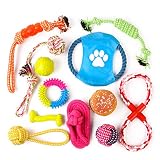 Complete 12 Pack of Dog Toys. Big Set Includes Chew, Rope, Duck, Ball, Throw, Squeak for Small, Medium Dogs, Relieves Boredom for Better Teeth, Training. No Messy Stuffing