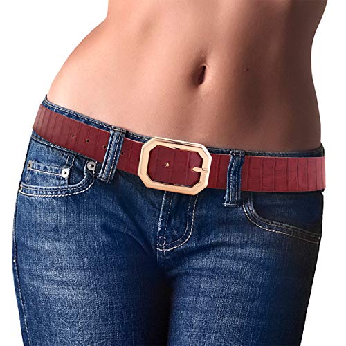 Snake Reversible Leather Belts for Women Plus Size Waist Utility Stylish Fashion Belt with Shiny Gold Buckle Nickel Free