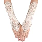 Specell Lace Sequins Beads Fingerless Gloves Womens Fingerless Satin Gloves For Bridal Wedding Prom Party Costume Accessories
