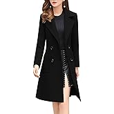 chouyatou Women Elegant Notched Collar Double Breasted Wool Blend Over Coat
