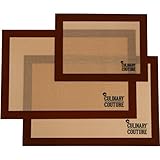 Silicone Baking Mat Set (3) Non-Stick Cookie Sheets - 2 Half Sheets and 1 Quarter Sheet - For Bread Making Pastry Macarons Biscuit Buns - 16-5/8 x 11 Inch - Bonus Ebook!