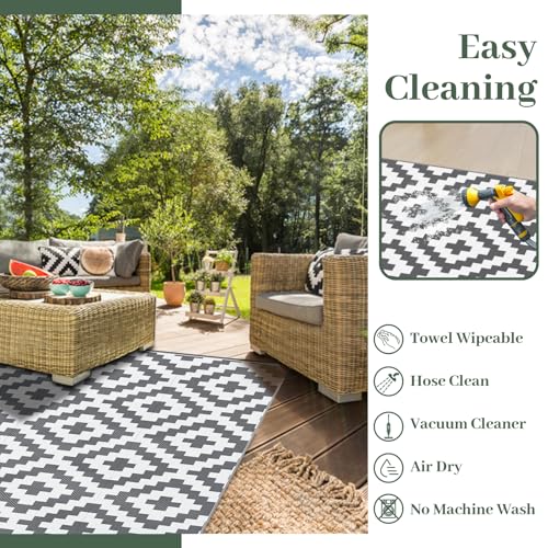 Mokani Waterproof Outdoor Rug 270 x 360 cm, Polypropylene Carpet for Garden, Terrace, Balcony, Pool, Picnic, UV Protection, Easy to Clean, Foldable and Storage