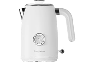Electric Tea Kettles 1500W for Boiling Water, Longdeem One-Touch Retro 1L Stainless Steel Hot Water Boiler with Automatic Shu