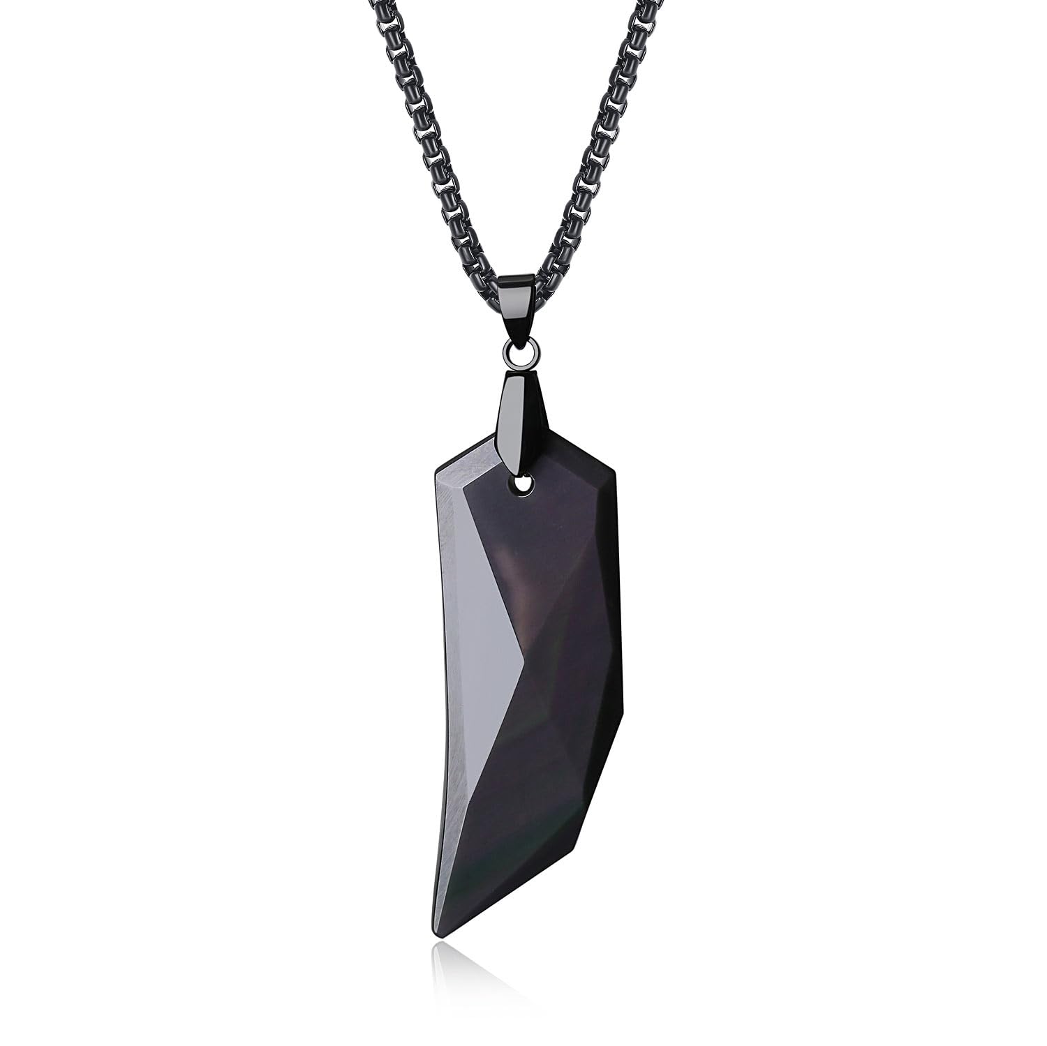 COAI Wolf Tooth Healing Crystal Necklace for Men, Black Obsidian Necklace for Men