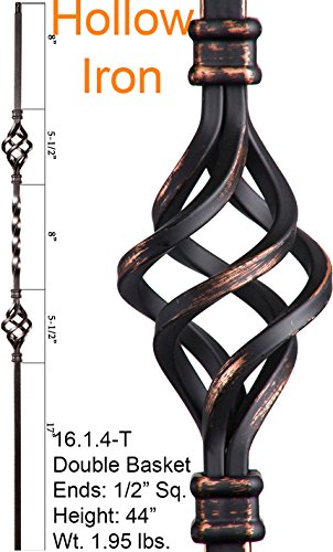 Oil Rubbed Copper 16.1.4-T Hollow Double Basket Iron Baluster for Staircase Remodel, Box of 5