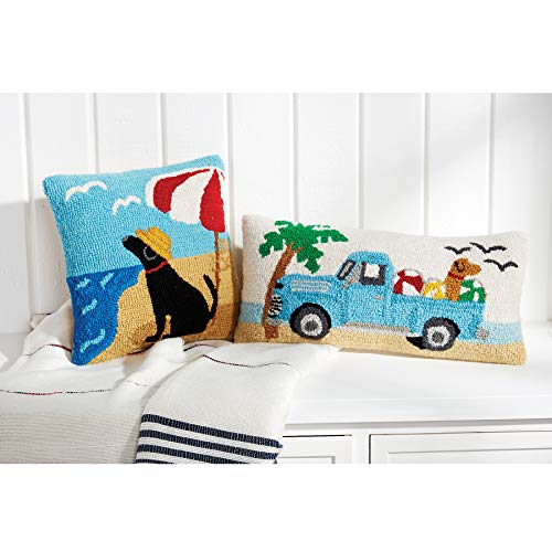 Mud Pie Beach Dog Hook Wool Accent Pillow 12" Decorative Pillow, White