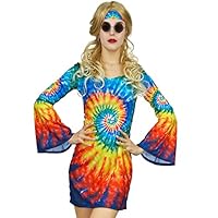 flatwhite Womens Shimmy Hippie Costume 60s 70s Flower Power (L)