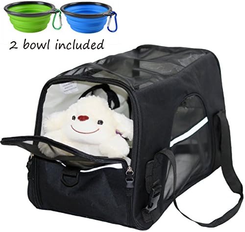 Pet Travel Carrier Bag Aopet Soft-Sided Portable Travel Tote Bag with Two Collapsible Dog Travel Bowls ,Breathable Pets Airplane Backpack for Dogs and Cats-Black