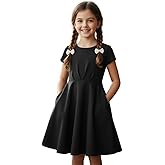 Girls Summer Dress Short Sleeve A-Line Twirl Skater Fit and Flare Dress with Pockets