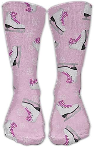 LLIANCCHEN Pink Ice Skating and Snowflake Sport Crew Socks, Athletic Socks Cotton Casual Socks for Outdoor and Casual Use