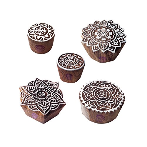 Stylish Designs Mandala and Round Wooden Block Stamps (Set of 5)
