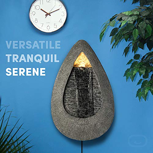 Teardrop, Indoor/Outdoor Wall Fountain 20” x 12” | Handcrafted Natural Stone Look with LED Lights, Adjustable Speed, Calming Waterfall Sounds | Made with Polyresin Material (Charcoal) … - Thumbnail 5