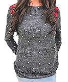 VOKY Women Long Sleeve Polka Dot Sweatshirt Elbow Patches Plaid Pullover Top