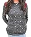 VOKY Women Long Sleeve Polka Dot Sweatshirt Elbow Patches Plaid Pullover Top