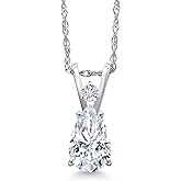 Gem Stone King 14K White Gold White Moissanite Pendant Necklace for Women | 1.04 Cttw | Gemstone Birthstone | Pear Shape 8X5MM | With 18 Inch Chain