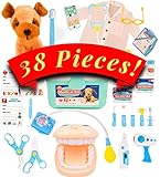 Pretend Medical Kit - Doctor Kit for Kids with Lab Coat - Dentist Kit and Veterinarian Kit for Kids with Teeth Set and Dog patients - Doctor, Nurse, Dentist or Veterinarian