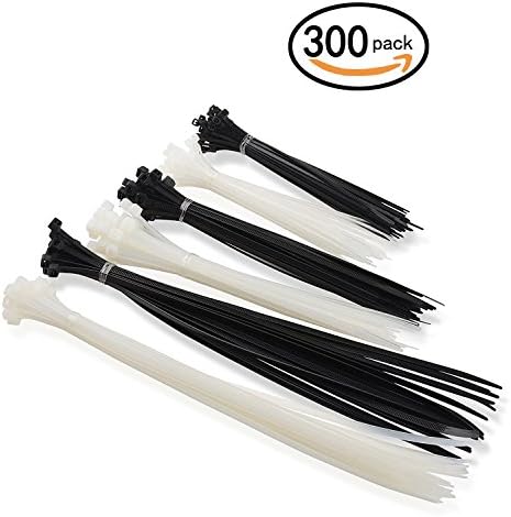 Cable Zip Ties, 300 Pcs Adjustable Durable Self locking 6+8+12-Inch Nylon Wrap Ties in Black &amp; White for Home Office Garage Workshop Heavy Duty (Cable Tie-008)