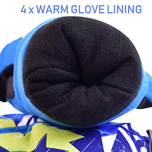 HUO ZAO Boys Cold Weather Waterproof Snow Mitten Winter Warm Gloves for Snowboard Skiing (Blue) M