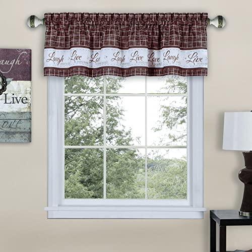 Soft Valance Window Curtains - 58 Inch Width, 14 Inch Length - Live, Love Laugh (Burgundy) - Wrinkle-Free Light Filtering Polyester Drapes for Bedroom Living & Dining Room by Achim Home Decor